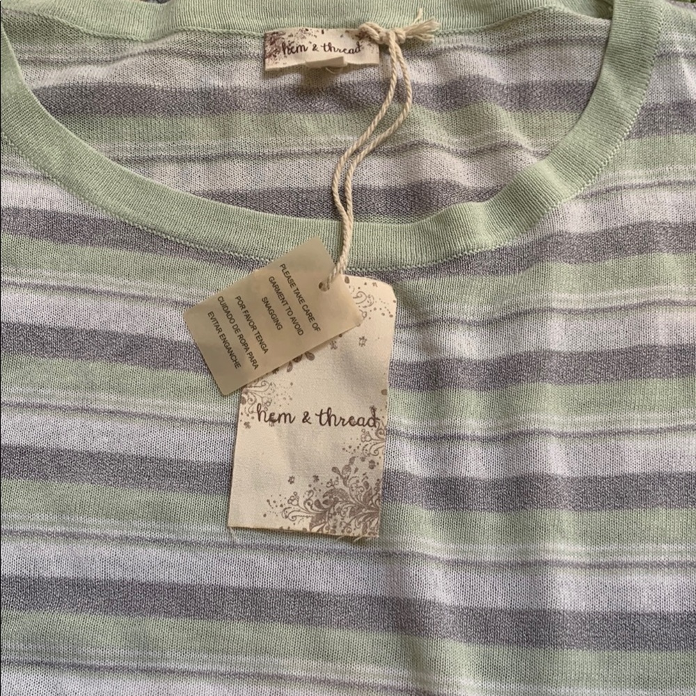Hem & Thread Green and Gray Striped Top